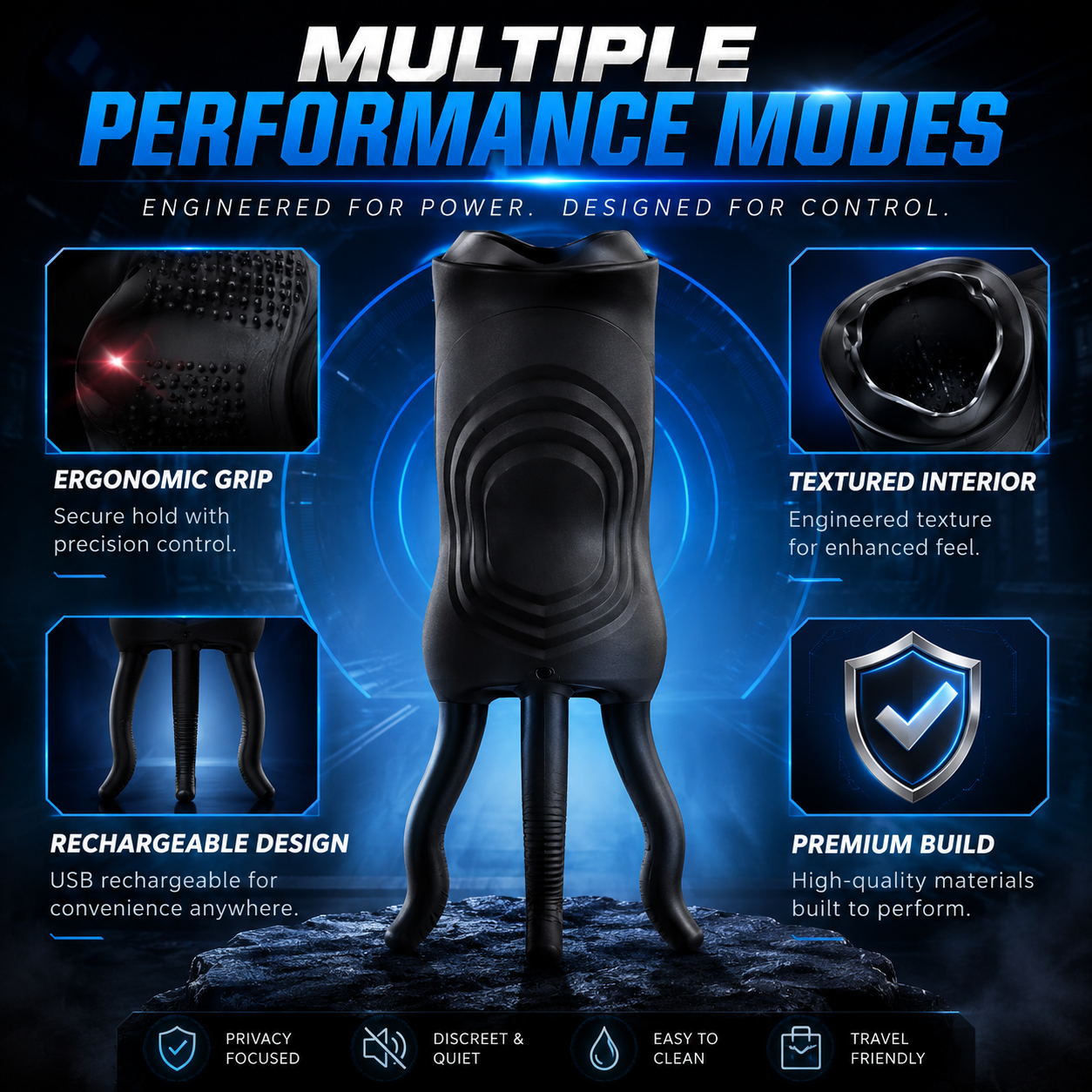Rechargeable Male Masturbator with 360° Stimulation, Realistic Soft Sleeve, Textured Interior & Powerful Vibration Modes for Men