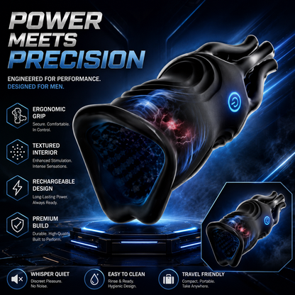 Rechargeable Male Masturbator with 360° Stimulation, Realistic Soft Sleeve, Textured Interior & Powerful Vibration Modes for Men